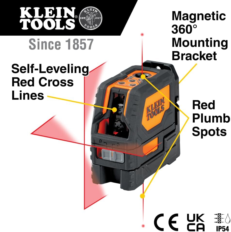 Klein Tools 93LCLS Laser Level, Self Leveling, Cross Line Level with Plumb Spot and Magnetic Mounting Clamp - John Pierce Auto Care