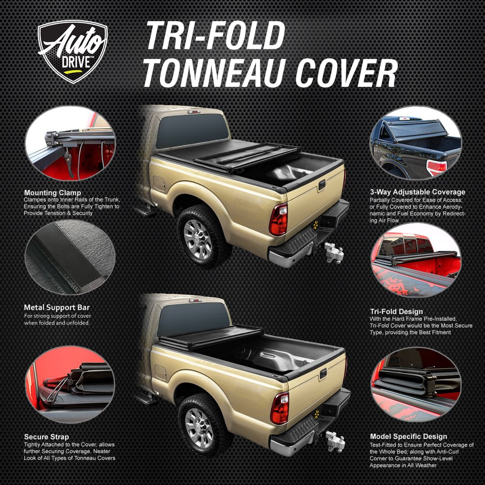 Auto Drive Soft Tri Fold Truck Bed Tonneau Cover Fits 02 18 Dodge Ram 1500 8Ft Bed - John Pierce Auto Care
