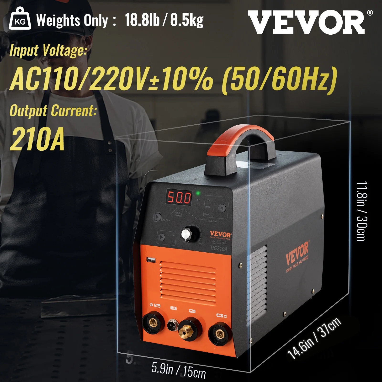 VEVOR TIG Welder, 210Amp 3 in 1, 110\/220V Dual Voltage HF TIG\/Stick\/Clean Welding Machine w\/ USB, IGBT Inverter \u0026amp; Torch, Digital Arc Welder for Stainless Steel, Iron, Mild Steel, Copper, and Nickel - John Pierce Auto Care