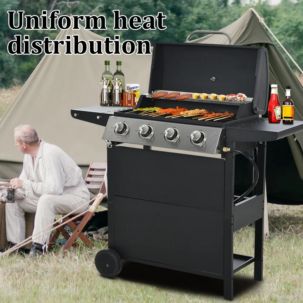 SEGMART 4 Burner BBQ Propane Gas Grill, Stainless Steel 34,200 BTU Patio Garden Barbecue Grill with Two Foldable Shelves \u0026amp; Thermometer, Perfect for Camping, Outdoor Cooking - John Pierce Auto Care