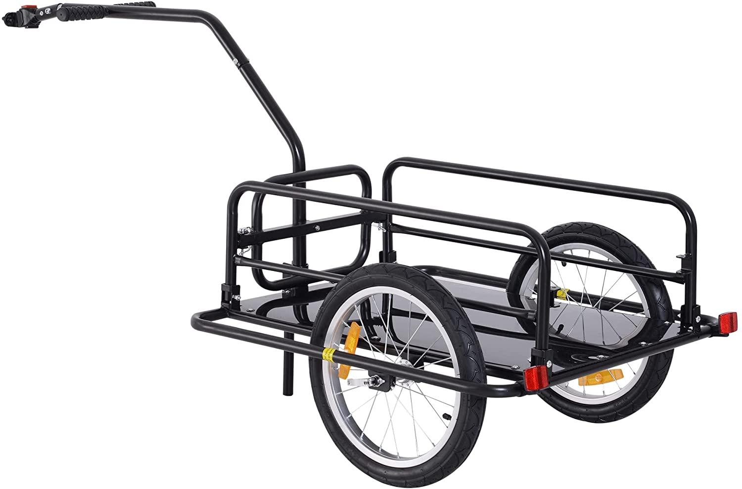 Aosom Foldable Bike Cargo Trailer Cart with Hitch, 80lbs Capacity, 16in Wheels, Black - John Pierce Auto Care