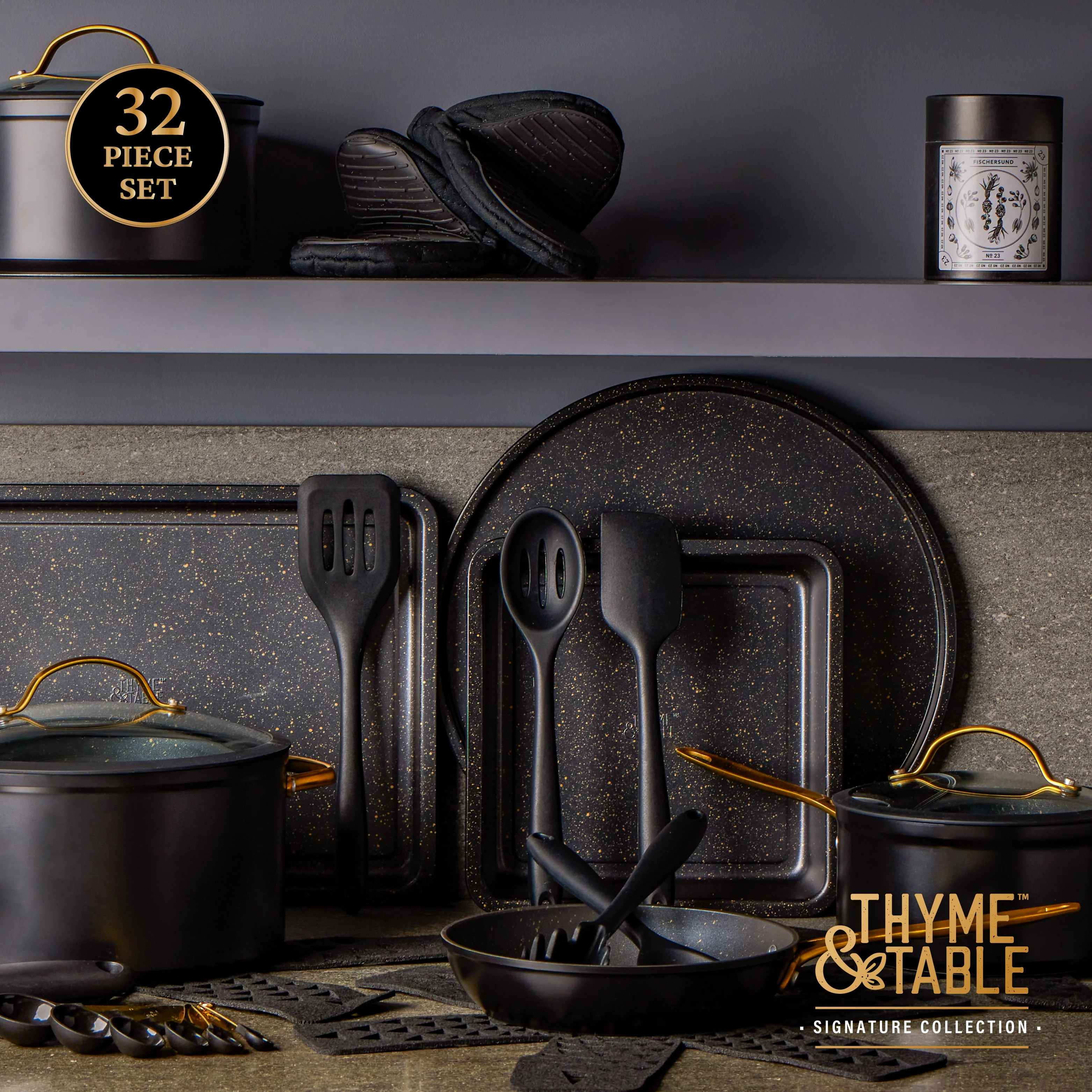 Thyme \u0026amp; Table 32 Piece Cookware \u0026amp; Bakeware Non Stick Set, Black - John Pierce Auto Care