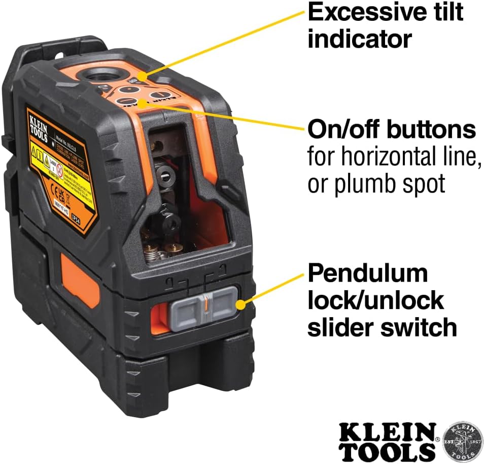Klein Tools 93LCLS Laser Level, Self Leveling, Cross Line Level with Plumb Spot and Magnetic Mounting Clamp - John Pierce Auto Care