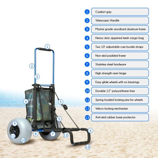 My Beach Cart Heavy Duty Folding Beach Cart with Big Wheels and Balloon Tires to Glide Over Sand - John Pierce Auto Care