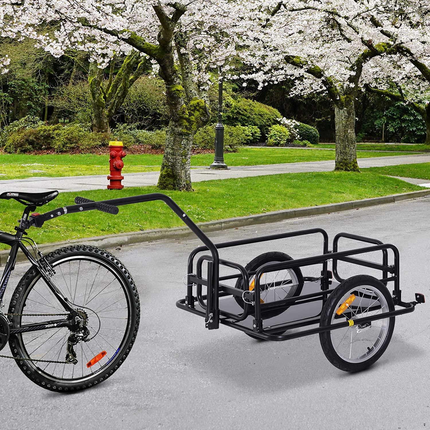 Aosom Foldable Bike Cargo Trailer Cart with Hitch, 80lbs Capacity, 16in Wheels, Black - John Pierce Auto Care