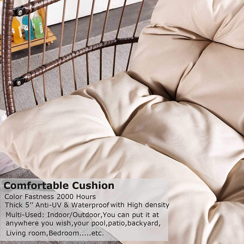 Nicesoul Foldable PE Wicker Brown Hanging Egg Chair With Stand Swing Chair With Cushion and Pillow Capacity 350lbs - John Pierce Auto Care
