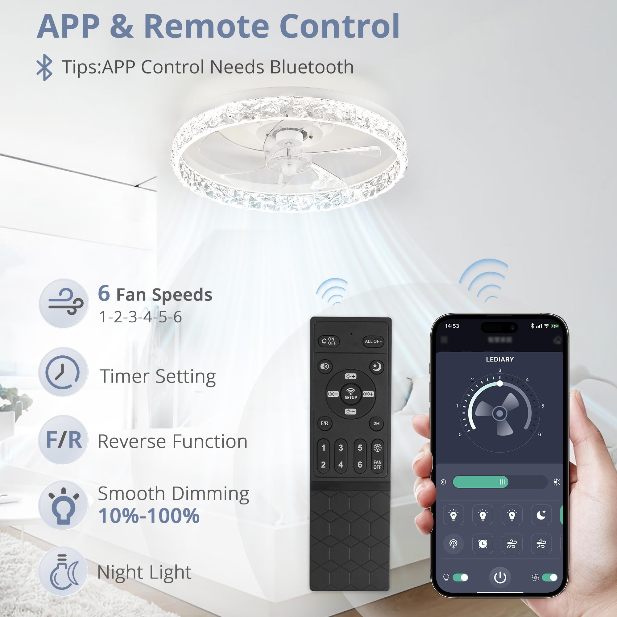 LEDIARY 20" Modern Ceiling Fans with Lights and Remote - John Pierce Auto Care