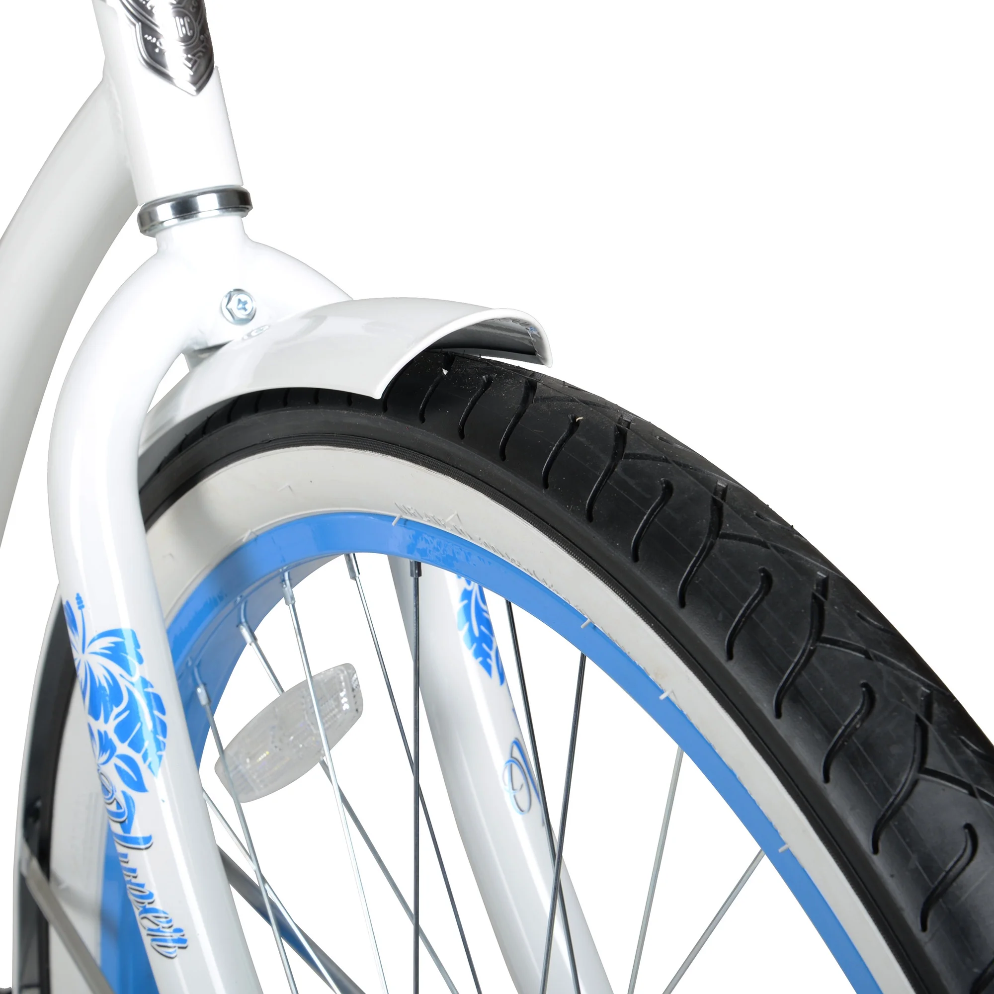 Hyper Bicycle Women\u0026#039;s 26 In. Beach Cruiser, White with Blue Rim - John Pierce Auto Care