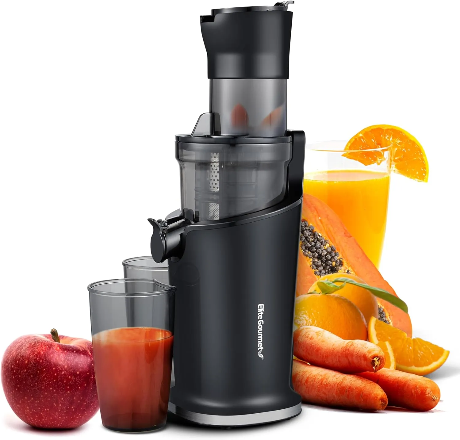 Elite Gourmet EJX320 Big Mouth Whole Fruit 5.2�� Self Feeding Chute, Cold Press Masticating Slow Juice Extractor��Black - John Pierce Auto Care