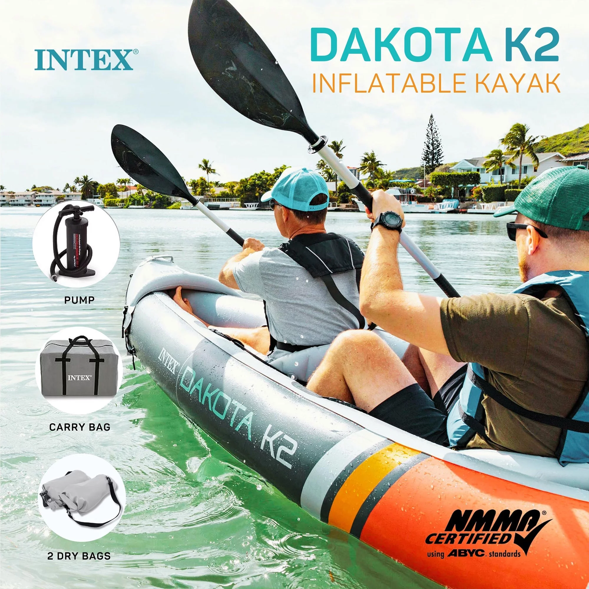 Open Box Intex Dakota K2 2 Person Vinyl Inflatable Kayak with Oars and Pump - John Pierce Auto Care