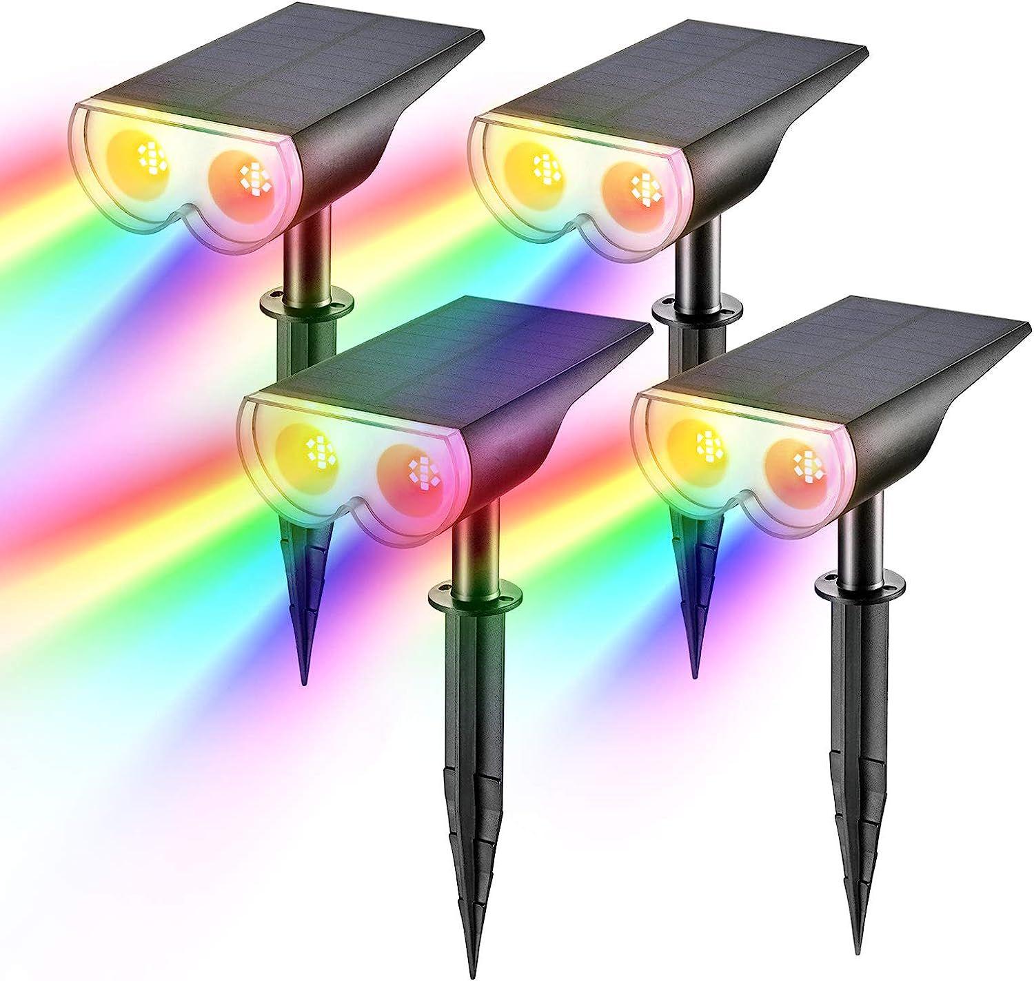 StarRay Solar Spot Lights Outdoor Color Changing, IP67 Solar Lights Outdoor Waterproof, Halloween Decorations 16 LEDs Multicolor Solar Landscape Spotlights for Pathway, Patio, Fence, 4 Pack - John Pierce Auto Care