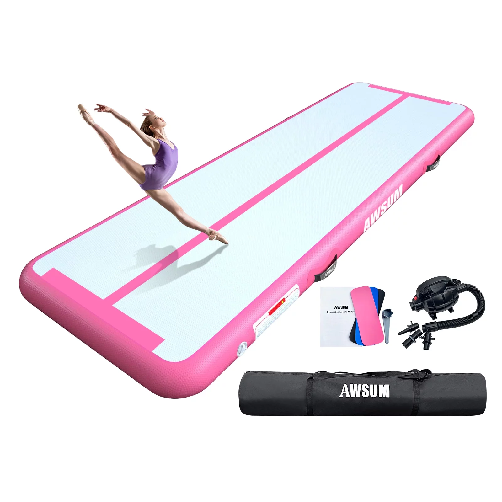 AWSUM Inflatable Air Gymnastics Mat 10 ft 13 ft 16 ft Training mat 4 inches Thick tumble track Air Roller with Electric Pump for Home\/Gym - John Pierce Auto Care