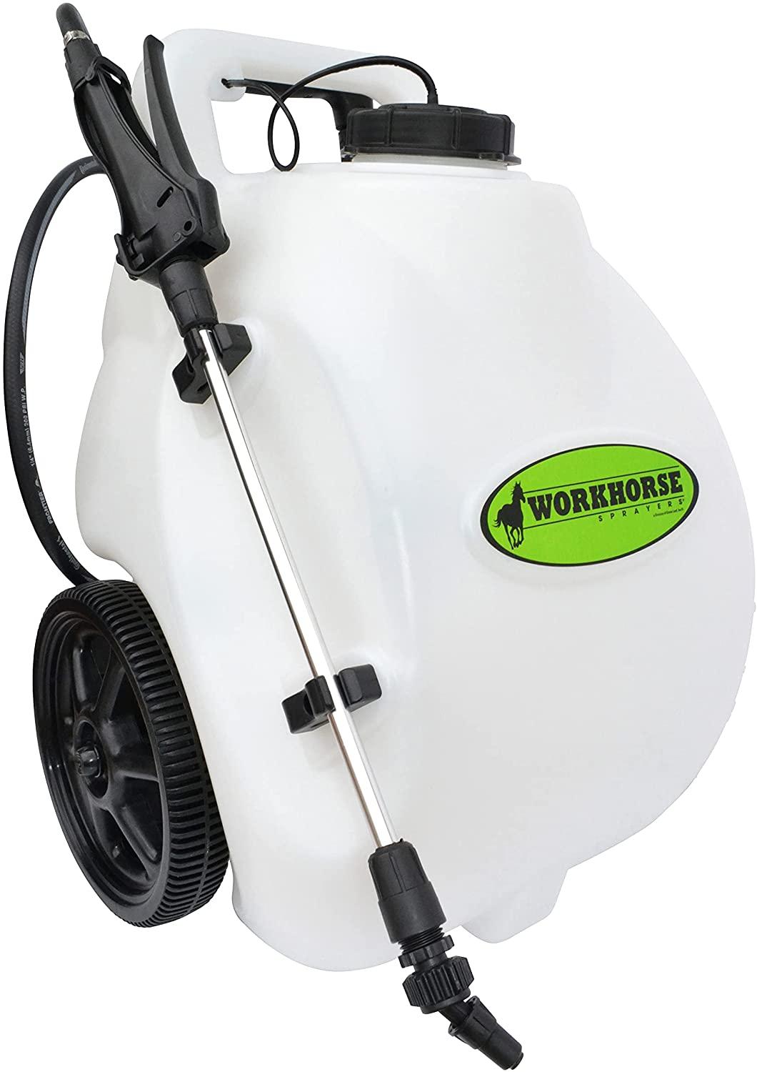 Workhorse Sprayers LG05SS Rechargeable Spot Sprayer �C White Portable Sprayer with Wheels, Vertical \u0026amp; Horizontal Stream Range, 5 Gallon Tank. Garden Sprayer - John Pierce Auto Care