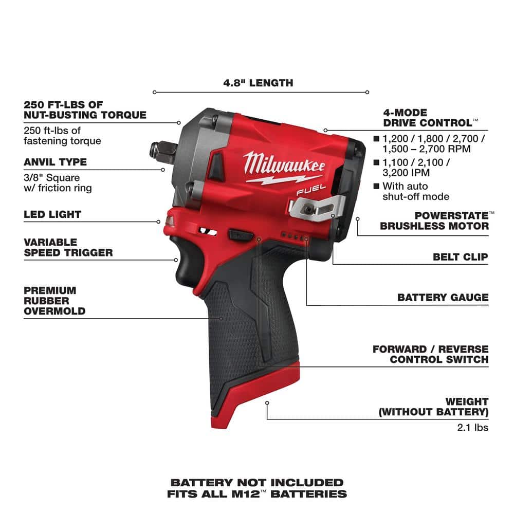 Milwaukee M12 FUEL 12V Impact Wrench Kit - John Pierce Auto Care