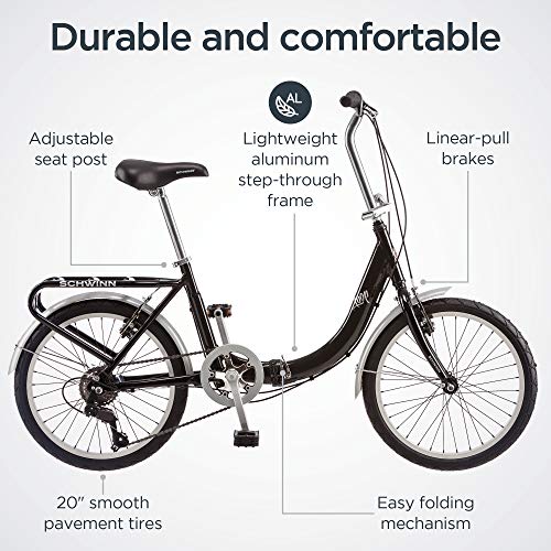 Schwinn Loop Adult Folding Bike for Men and Women, 20 inch Wheels, 7 Speed Drivetrain - John Pierce Auto Care
