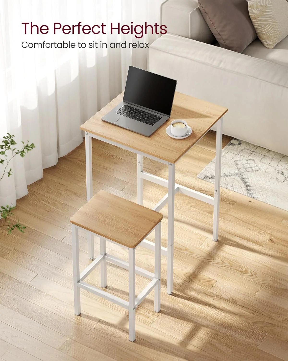 Bar Table and Chairs Set, Square Bar Table with 2 Bar Stools, Dining Pub Bar Table Set for 2, Space Saving for Kitchen Breakfast, Living Room, Party Room, Golden Oak and Cloud White - John Pierce Auto Care