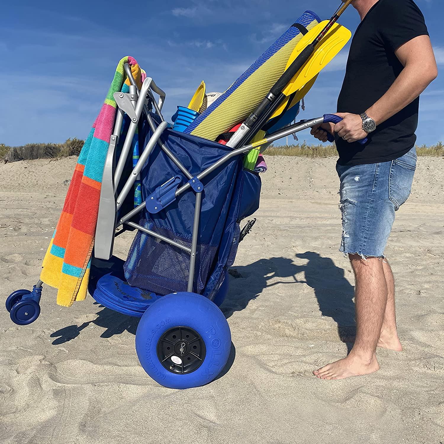 RollX Foldable Storage Wagon Beach Cart 12 inch Balloon Wheels �C ( Pump Included ) (Blue) - John Pierce Auto Care