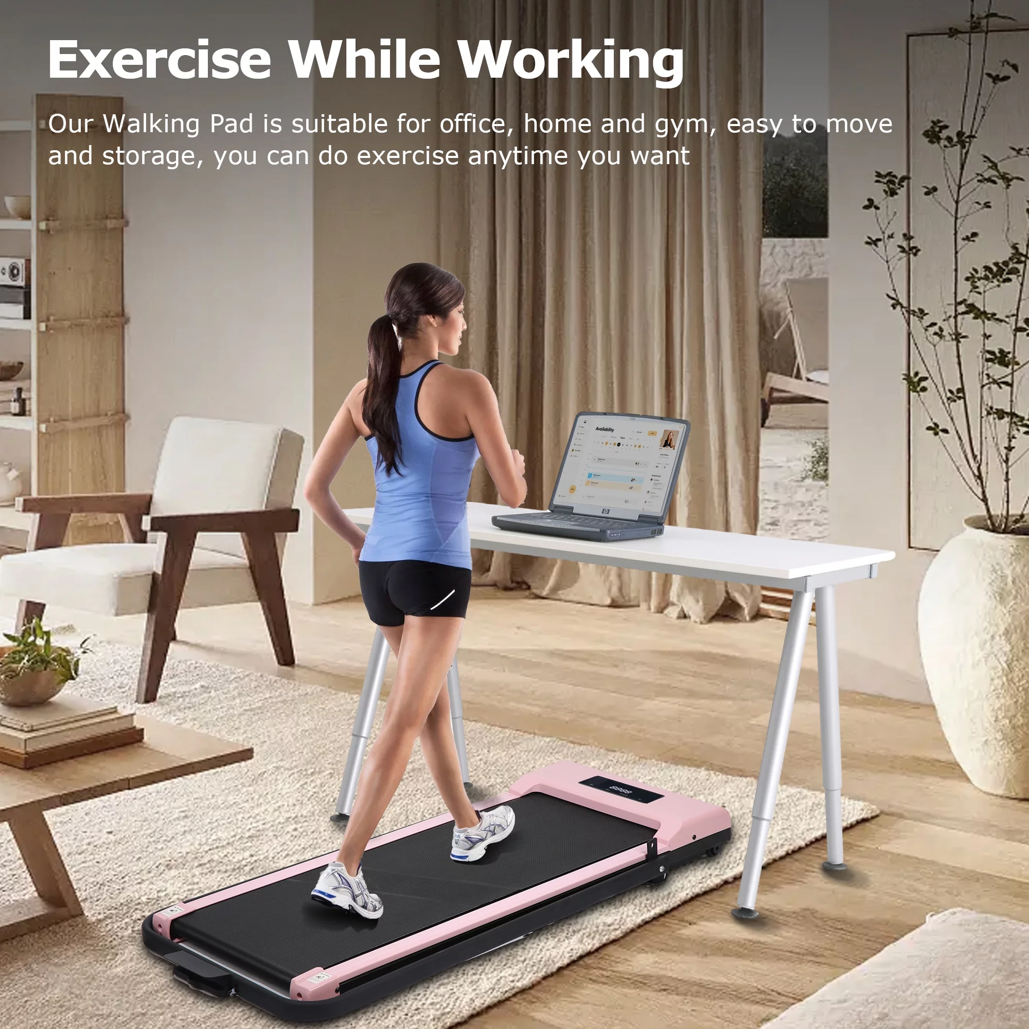 BITOUSHI Treadmill Under Desk Walking Pad 2 in 1, 3.0HP Portable Small Treadmill for Office \u0026amp; Home, Ultra Quiet \u0026amp; Installation Free with Remote Control, LED Display, 220 Lb Capacity   Pink - John Pierce Auto Care