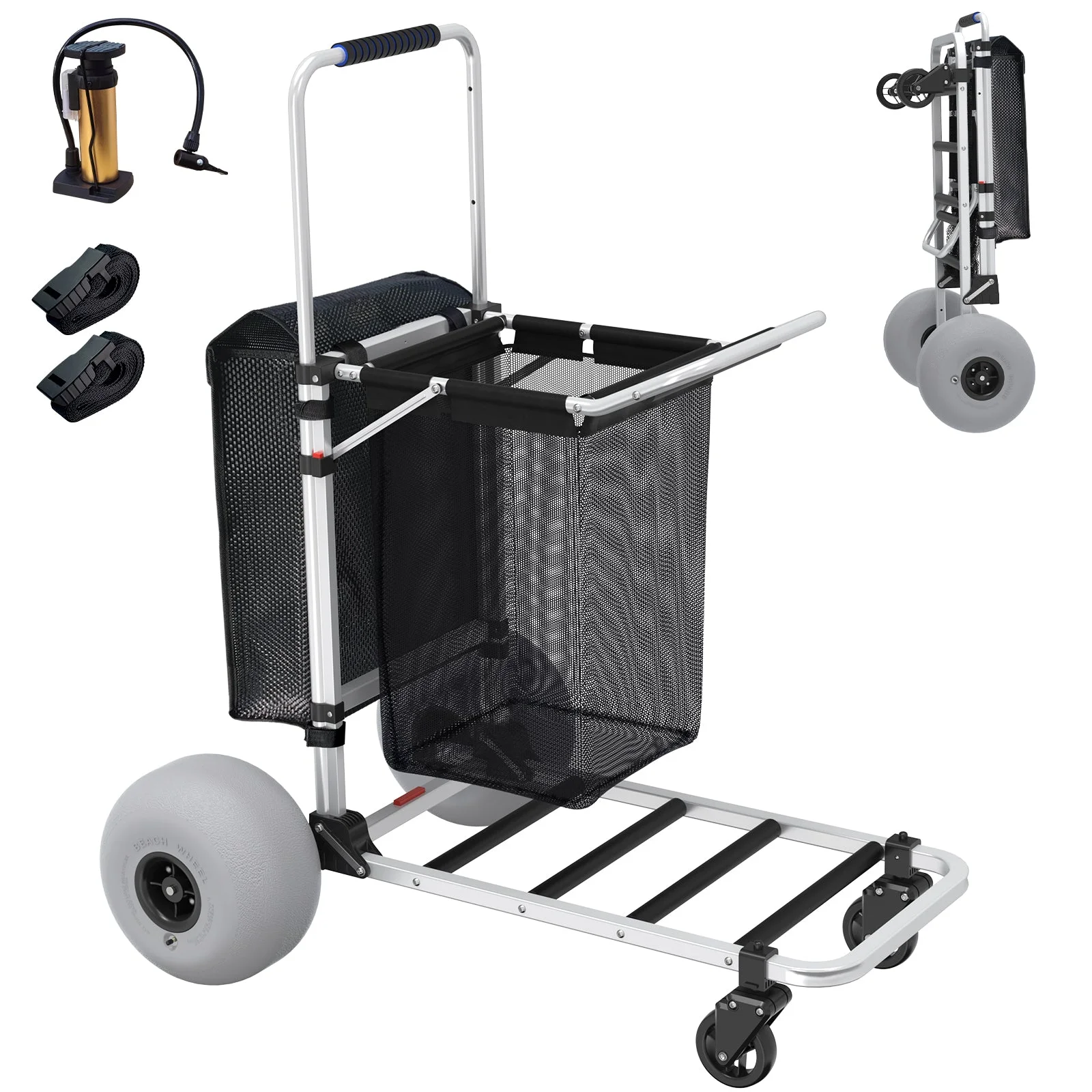 GDLF Foldable Beach Cart with Adjustable Handle and 12\u0026quot; Balloon Wheels, Heavy Duty Aluminum 220LBS Capacity - John Pierce Auto Care