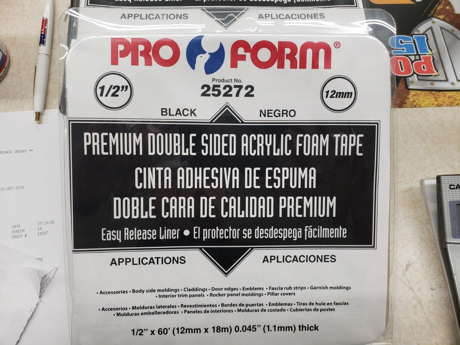 Double Sided Automotive 1/2 Inch x 20 Yds 60' Foot BLACK Tape - John Pierce Auto Care