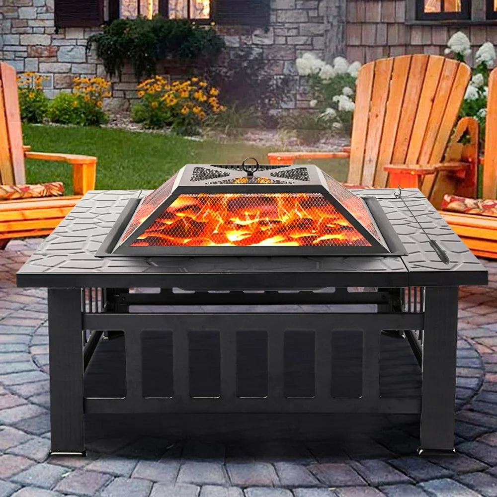 Uhomepro 32\u0026quot; Wood Burning Fire Pit Tables with Screen Lid, Poker, BBQ Net, Ice Tray, Food Clip and Cover - John Pierce Auto Care