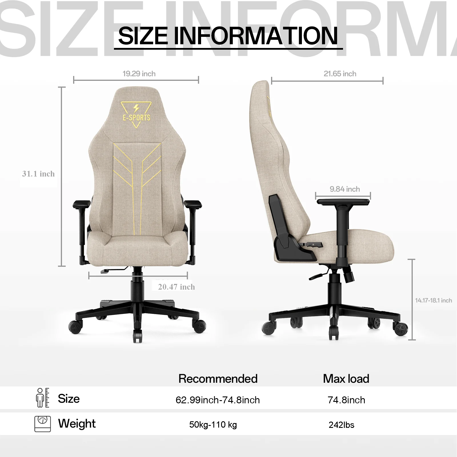 Bigzzia Gaming Chair, High Back Ergonomic Computer Chair with 3D Armrests for Adult, Height Adjustable Game Chair with 360�� Swivel Seat, Beige - John Pierce Auto Care