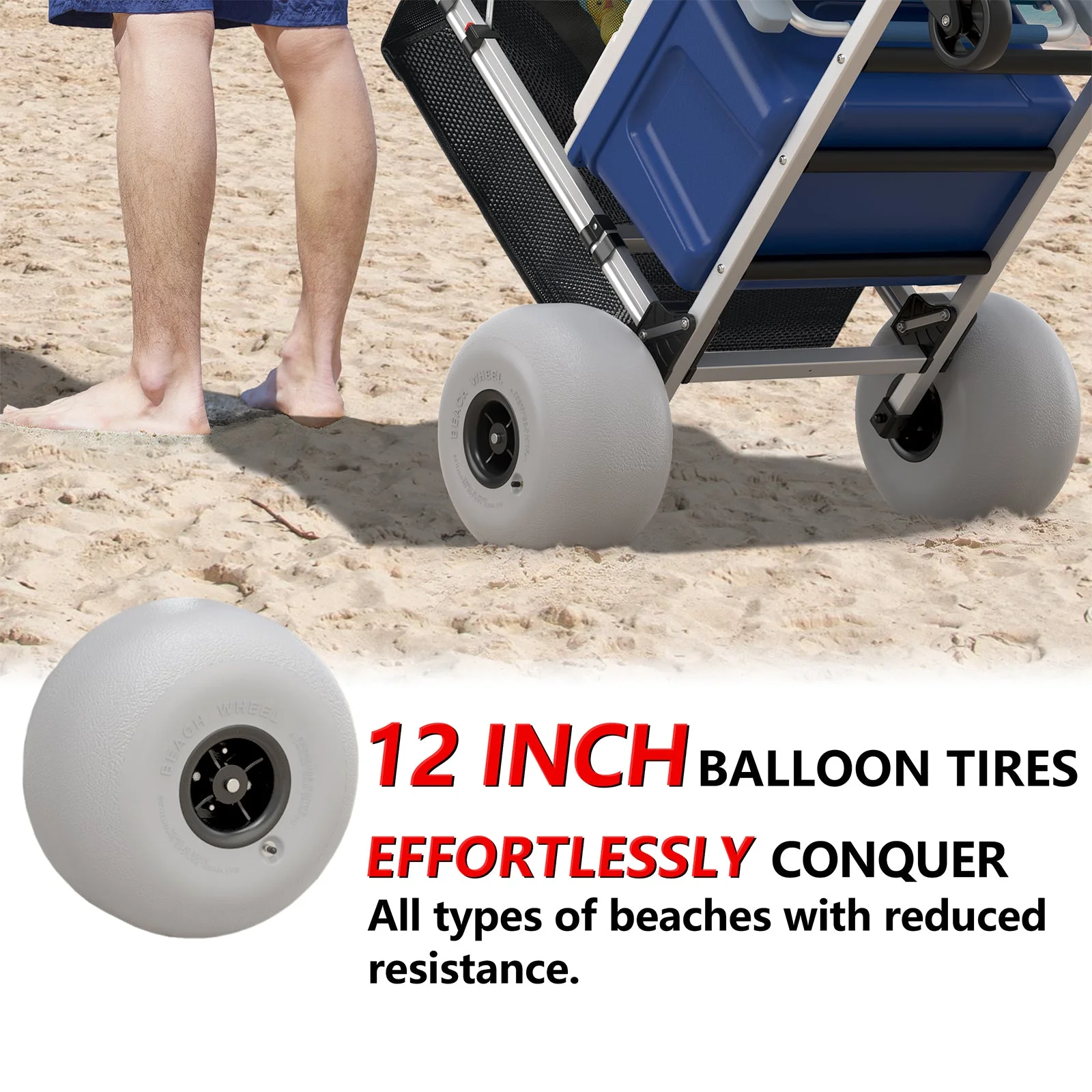 GDLF Foldable Beach Cart with Adjustable Handle and 12\u0026quot; Balloon Wheels, Heavy Duty Aluminum 220LBS Capacity - John Pierce Auto Care