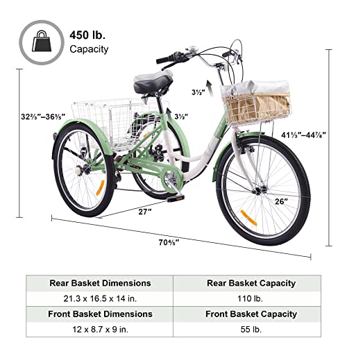 Viribus Adult Tricycle, 7 Speed Tricycle for Adults, 24" 3 Wheel Bikes for Adults with Baskets - John Pierce Auto Care