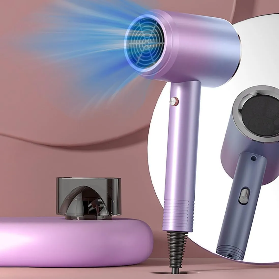 Blue Light Hair Care Gradient Hair Dryer Electric Hair Dryer Household Constant Temperature Cold and Hot Hair Dryer Silent Hair Dryer (Purple) - John Pierce Auto Care