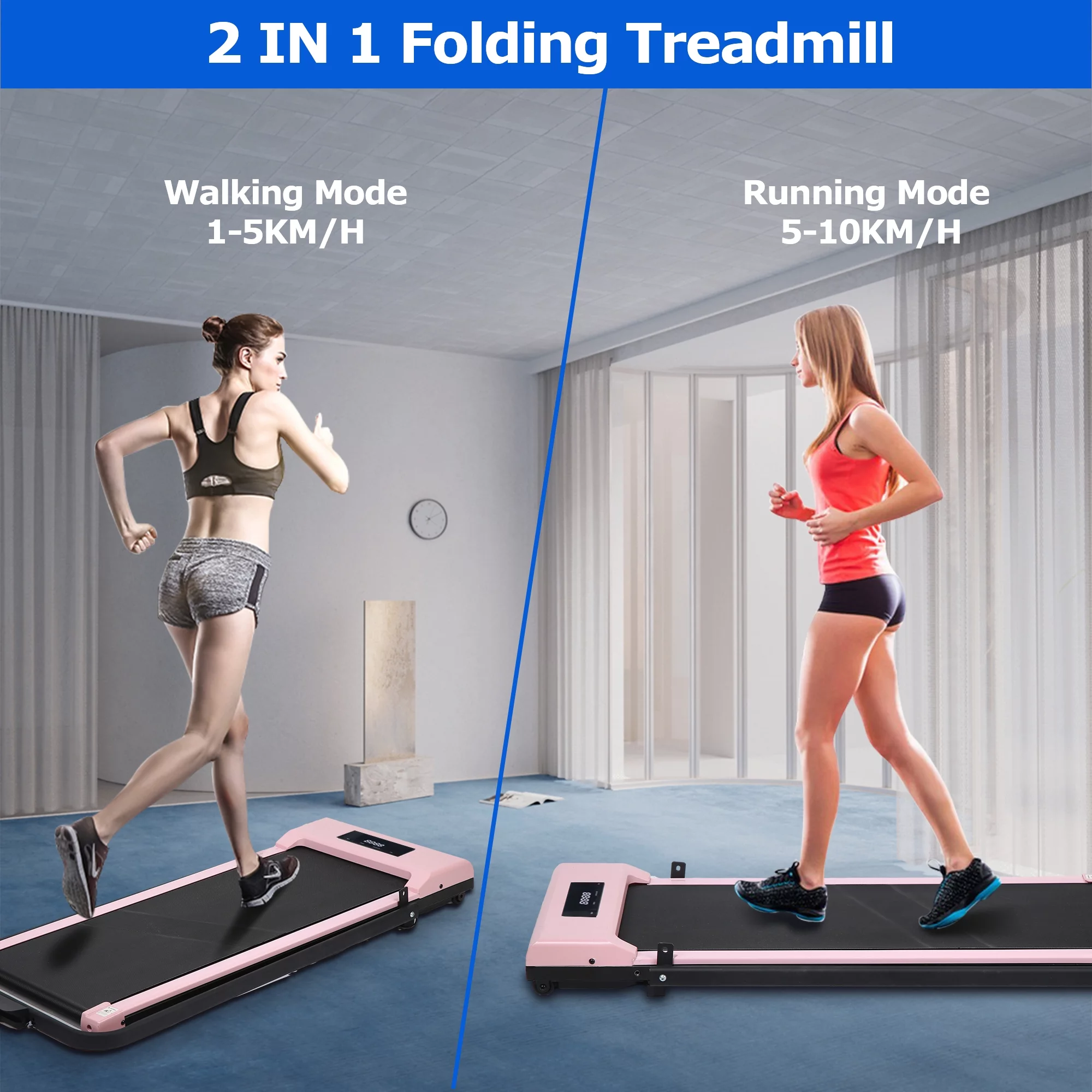 BITOUSHI Treadmill Under Desk Walking Pad 2 in 1, 3.0HP Portable Small Treadmill for Office \u0026amp; Home, Ultra Quiet \u0026amp; Installation Free with Remote Control, LED Display, 220 Lb Capacity   Pink - John Pierce Auto Care