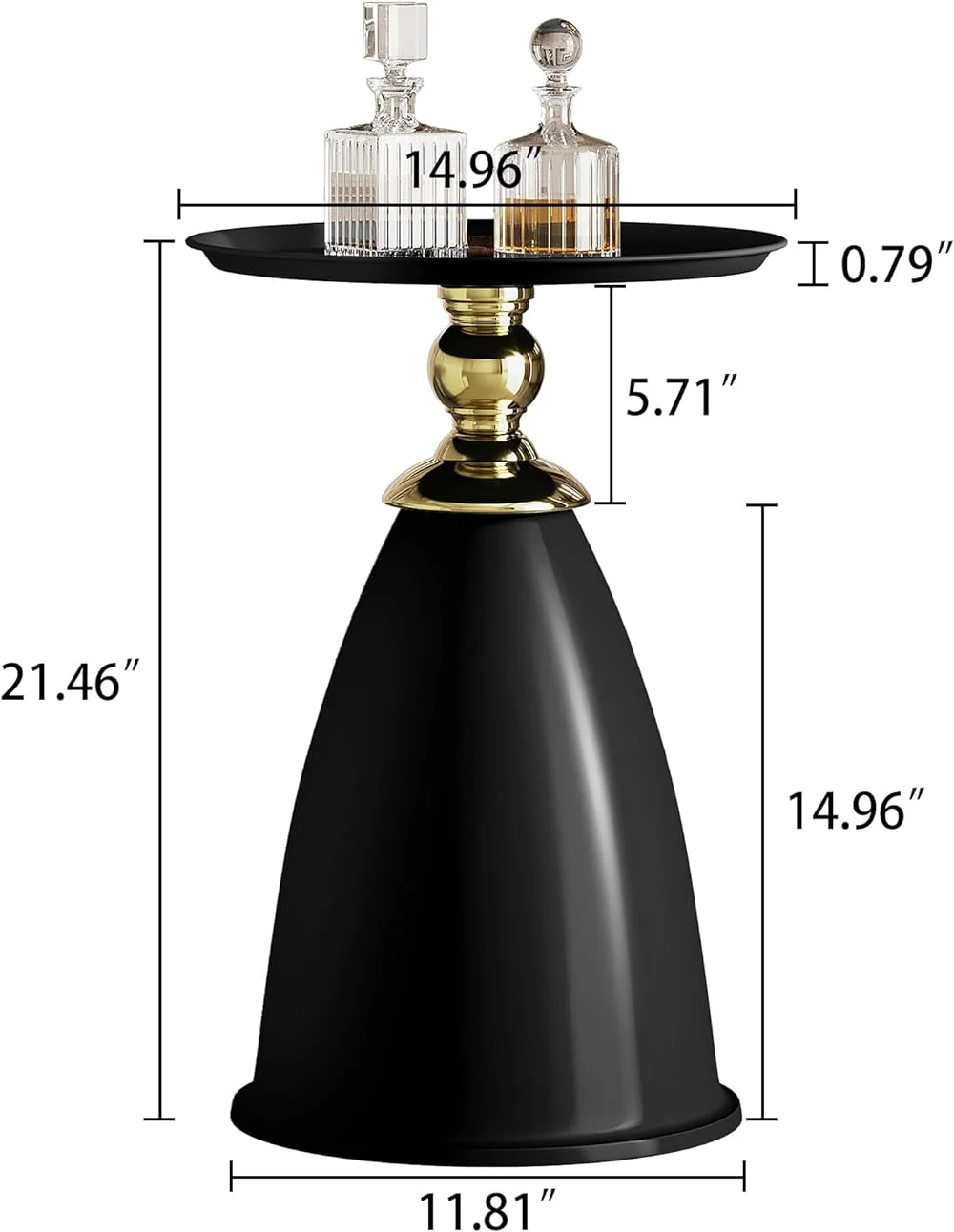 RSJIWOGZ 15 Inch Round End Metal Round for Small Sppace Modern Space Saving Pedestal Nightstand Room Bedroom Luxury Gold End (Gold Type ) - John Pierce Auto Care