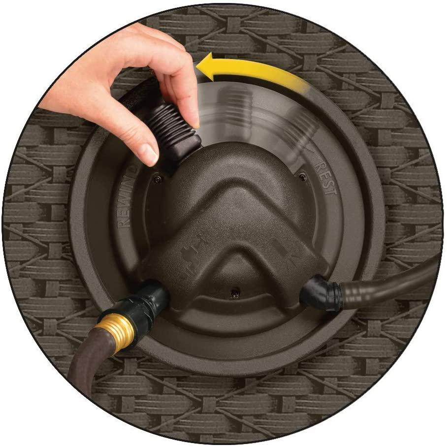 Suncast Aquawinder 125' Wicker Garden Hose Reel – Lightweight Portable Hands-Free Water Powered Retractable Hose Reel – Java - John Pierce Auto Care