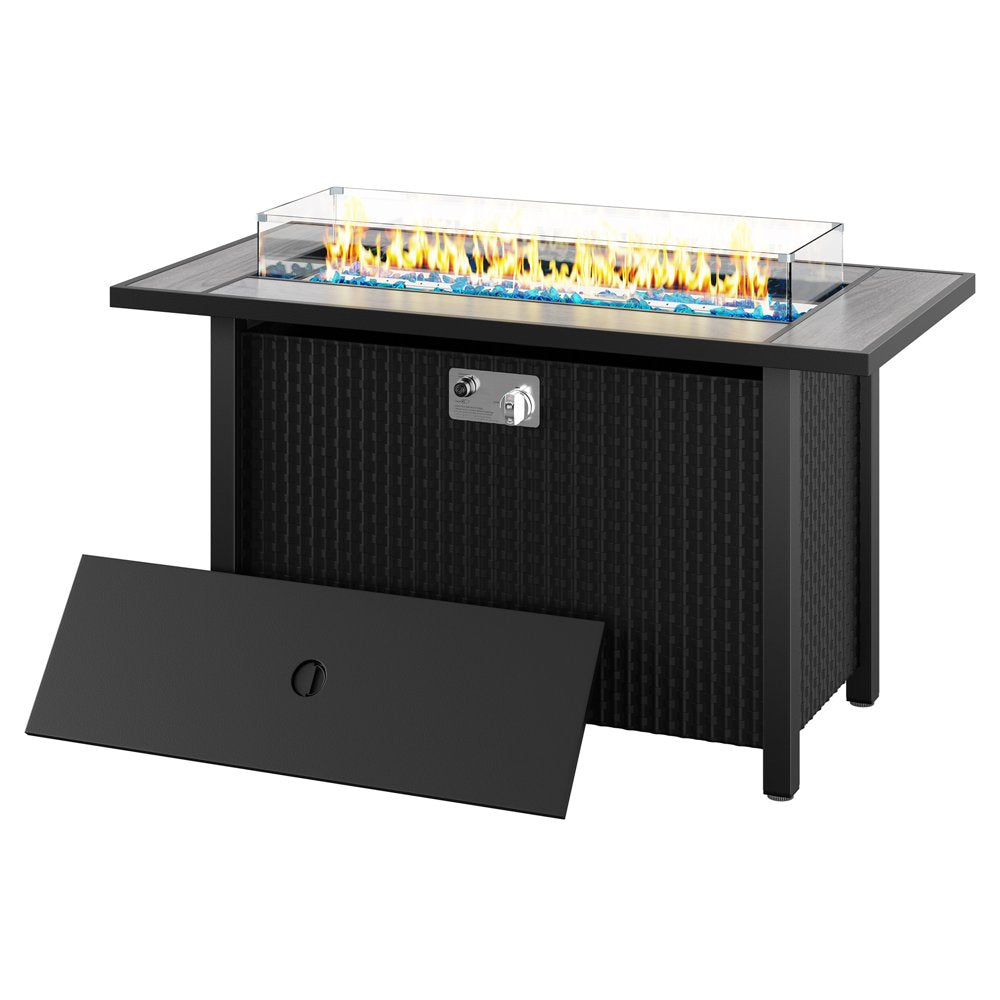 Walsunny 45\u0026quot; Propane Fire Pit Table 50,000 BTU Steel Gas Fire Pit with Lid and Lava Rock Rectangular - John Pierce Auto Care
