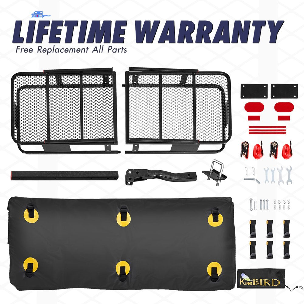 king Bird 60\u0026quot; X 24\u0026quot; X 6\u0026quot; Hitch Mount Folding Cargo Carrier Fits to 2\u0026#039;\u0026#039; Receiver ,550Lbs Capacity Cargo Basket with Waterproof Cargo Bag and Packing Straps - John Pierce Auto Care