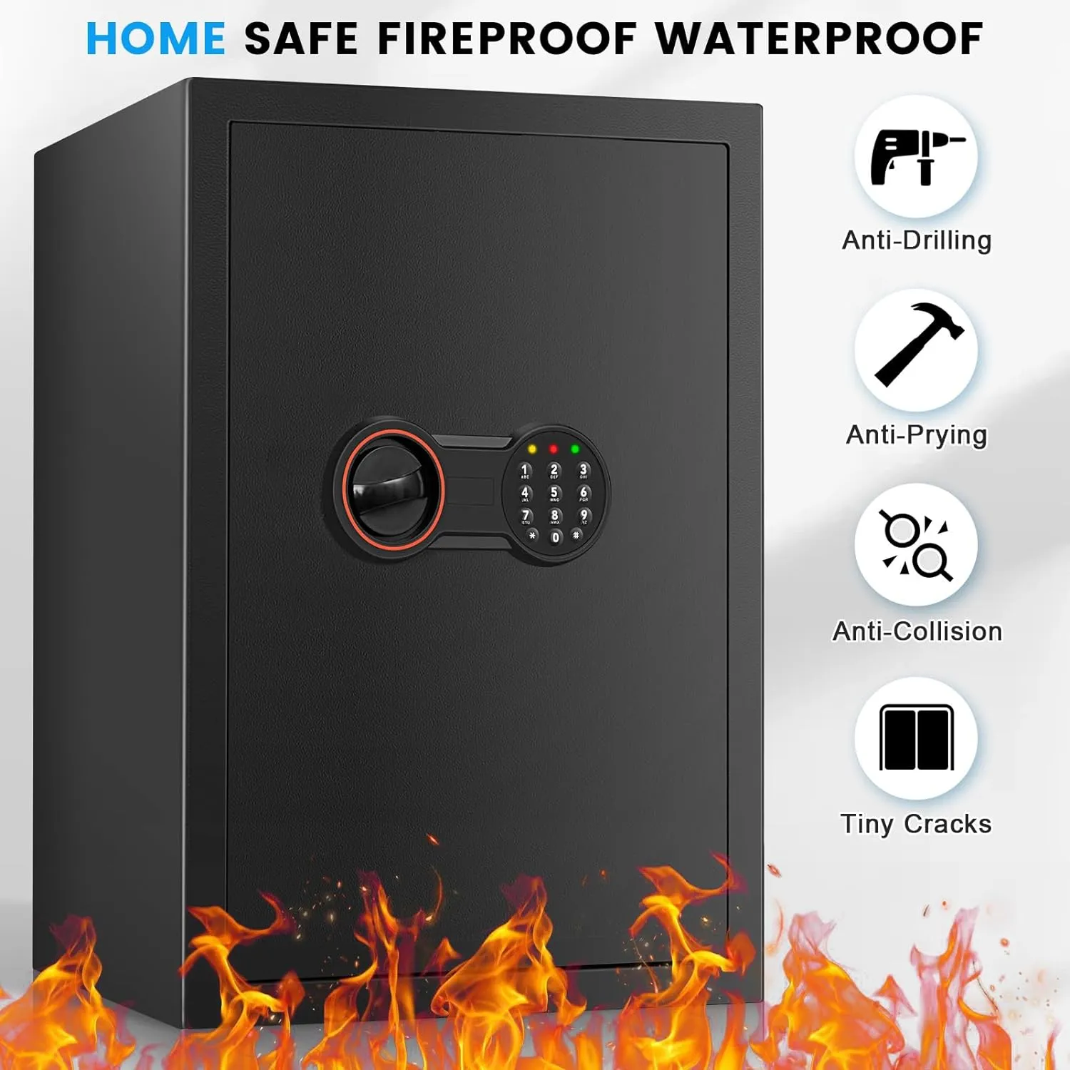 3.8 Cub Large safe is fireproof and waterproof, burglar proof and fireproof safe, with numeric keypad, spare key and 2 removable shelves - John Pierce Auto Care