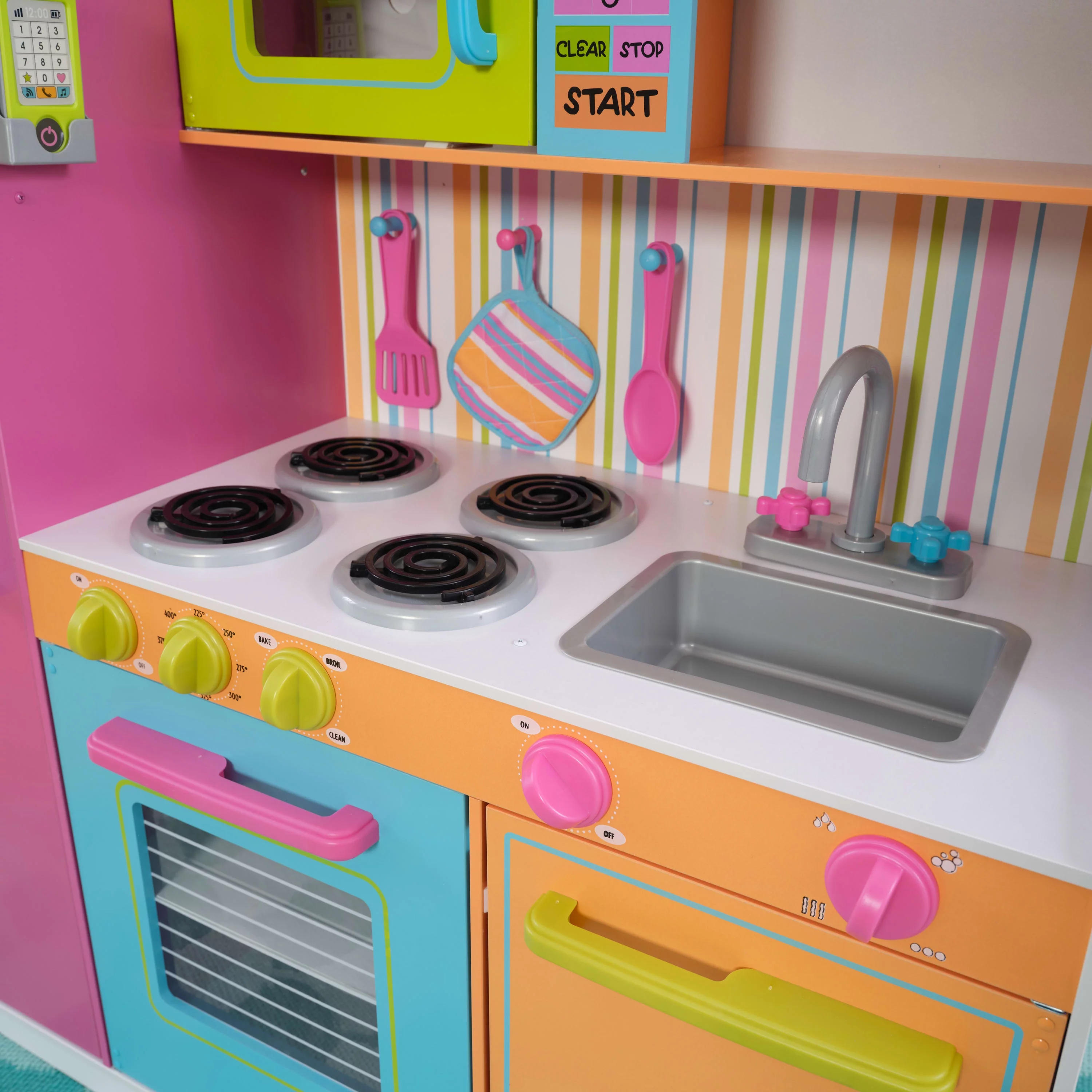 KidKraft Deluxe Big and Bright Wooden Play Kitchen for Kids, Neon Colors - John Pierce Auto Care