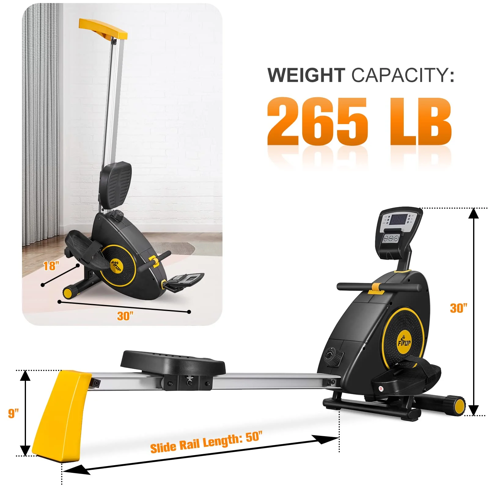 FISUP Rowing Machine with 8 Level Adjustable Magnetic Resistance Indoor Rower Machines for Home Fitness Cardio Workout - John Pierce Auto Care