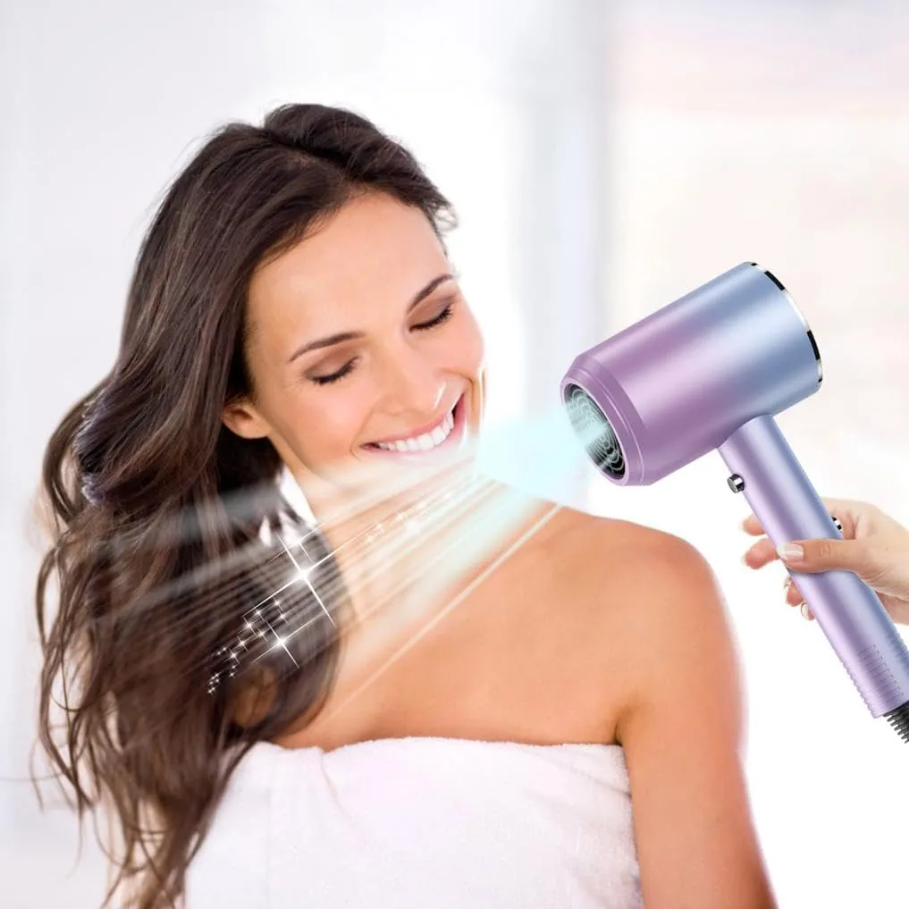 Blue Light Hair Care Gradient Hair Dryer Electric Hair Dryer Household Constant Temperature Cold and Hot Hair Dryer Silent Hair Dryer (Purple) - John Pierce Auto Care
