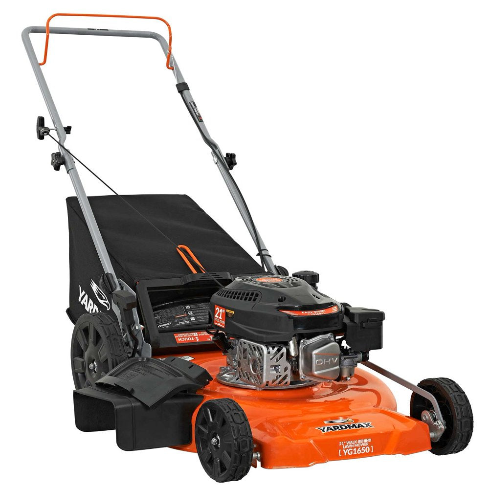YARDMAX 21 In. 170Cc 3 In 1 Gas Walk behind Push Lawn Mower with High Rear Wheels - John Pierce Auto Care