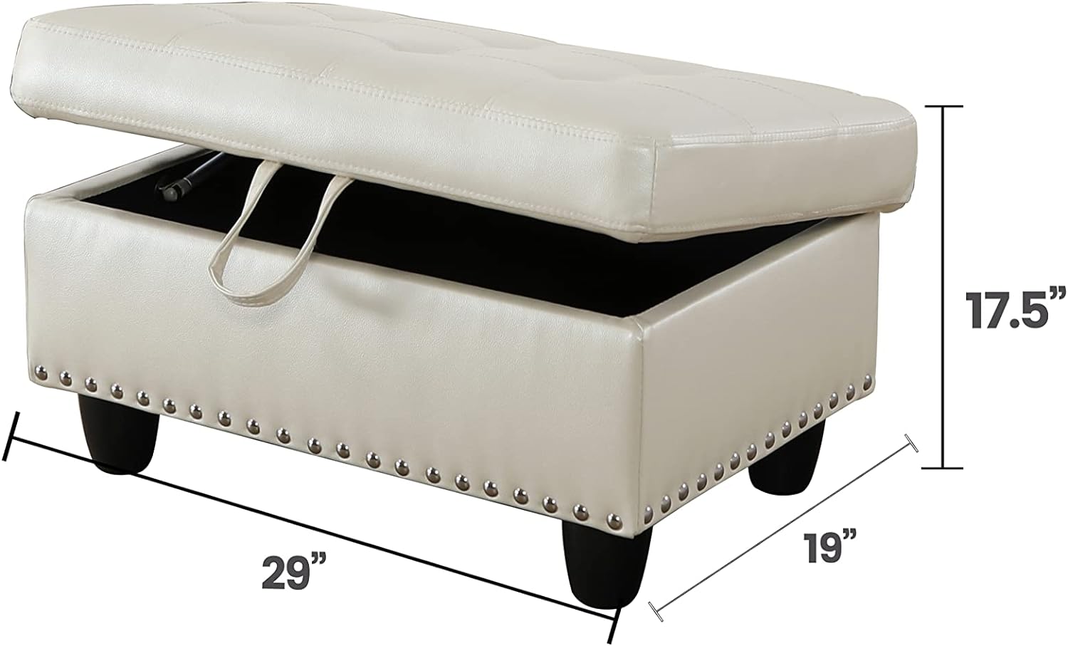 Faux Leather Square Storage Ottoman, Ivory White,F09914 - John Pierce Auto Care