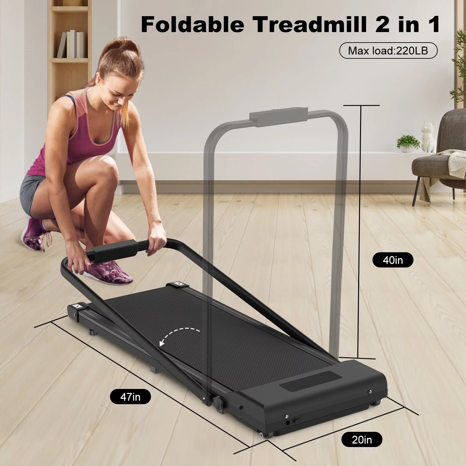 Bigzzia 2 in 1 Under Desk Treadmill, 2.5HP No Installation Portable Handrail Treadmills Running Machine, 6.25MPH, Treadmill with LED Display and Wireless Remote Control for Home\/Office, 265 Lb - John Pierce Auto Care