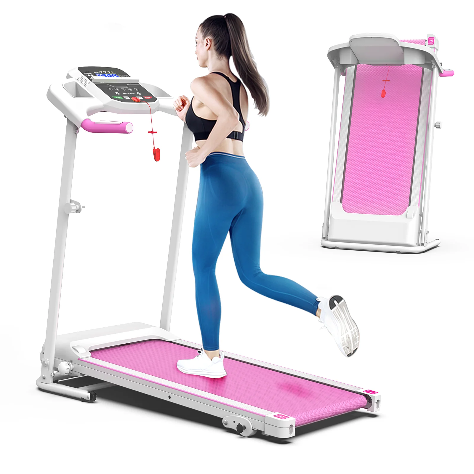 FYC Foldable Treadmills for Home, 2.5 HP, 7.5 MPH, Electric Running Treadmill Quiet Brushless Proform Treadmill for Home Gym, Running Machine with Heart Rate Sensor with LED Display (Pink) - John Pierce Auto Care