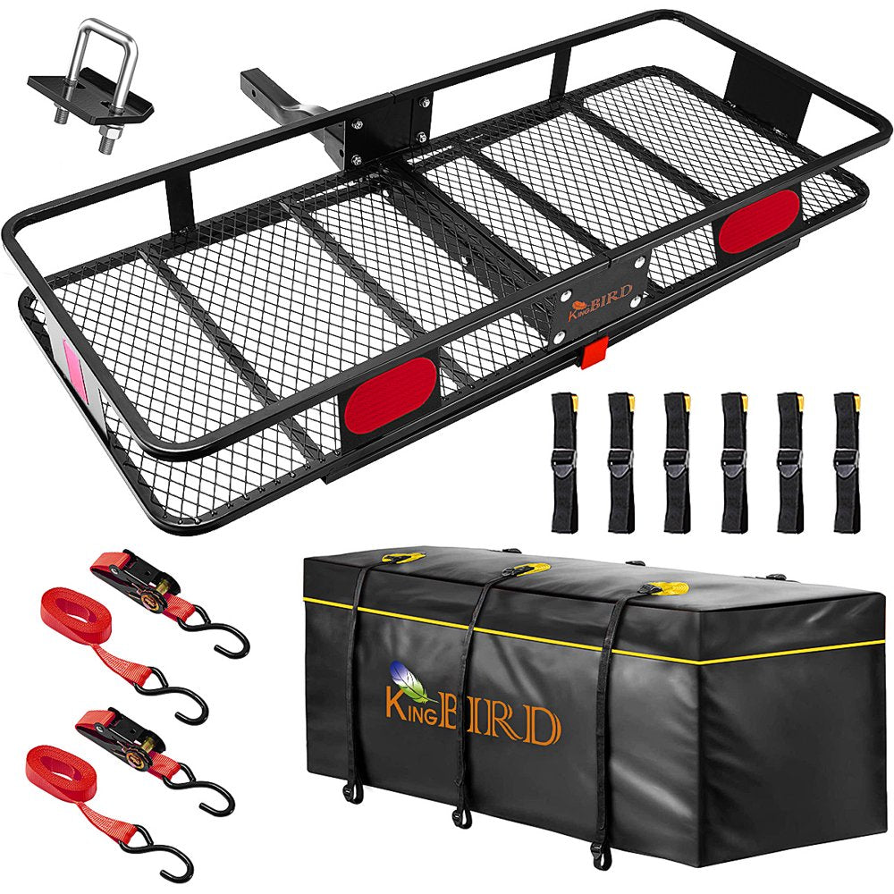 king Bird 60\u0026quot; X 24\u0026quot; X 6\u0026quot; Hitch Mount Folding Cargo Carrier Fits to 2\u0026#039;\u0026#039; Receiver ,550Lbs Capacity Cargo Basket with Waterproof Cargo Bag and Packing Straps - John Pierce Auto Care